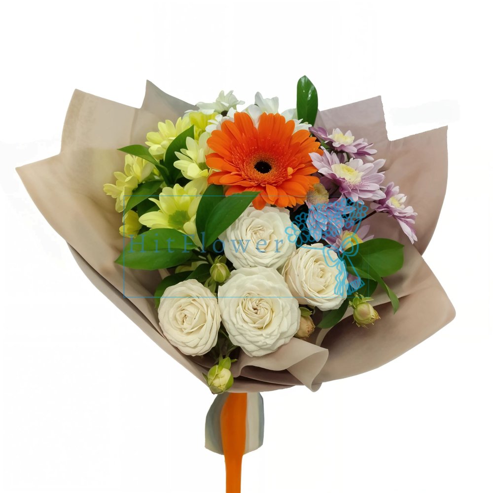 Букет цветов из: Розы, Герберы и Хризантемы